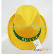 cheapest polyester hats yellow fedora with custom logo OEM ODM welcome